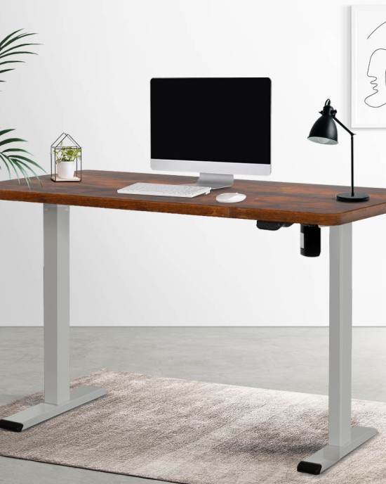 Electric Standing Desk Brown 120cm Motorised Adjustable Sit Stand Desks Grey