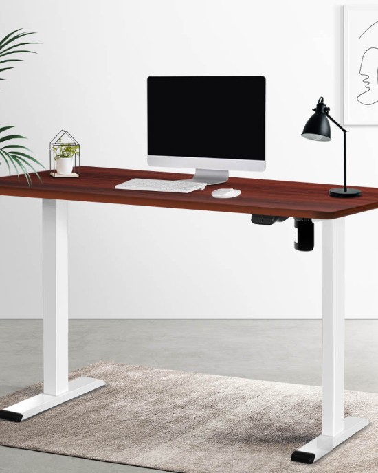 Electric Standing Desk Walnut 120cm Motorised Adjustable Sit Stand Desks White