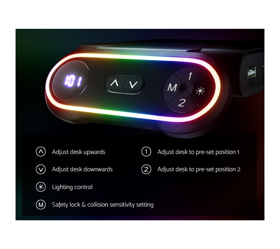 Electric Standing Desk Gaming Desks Sit Stand Table RGB Light Home Office Electric Standing Desk Gaming Desks Sit Stand Table RGB Light Home Office