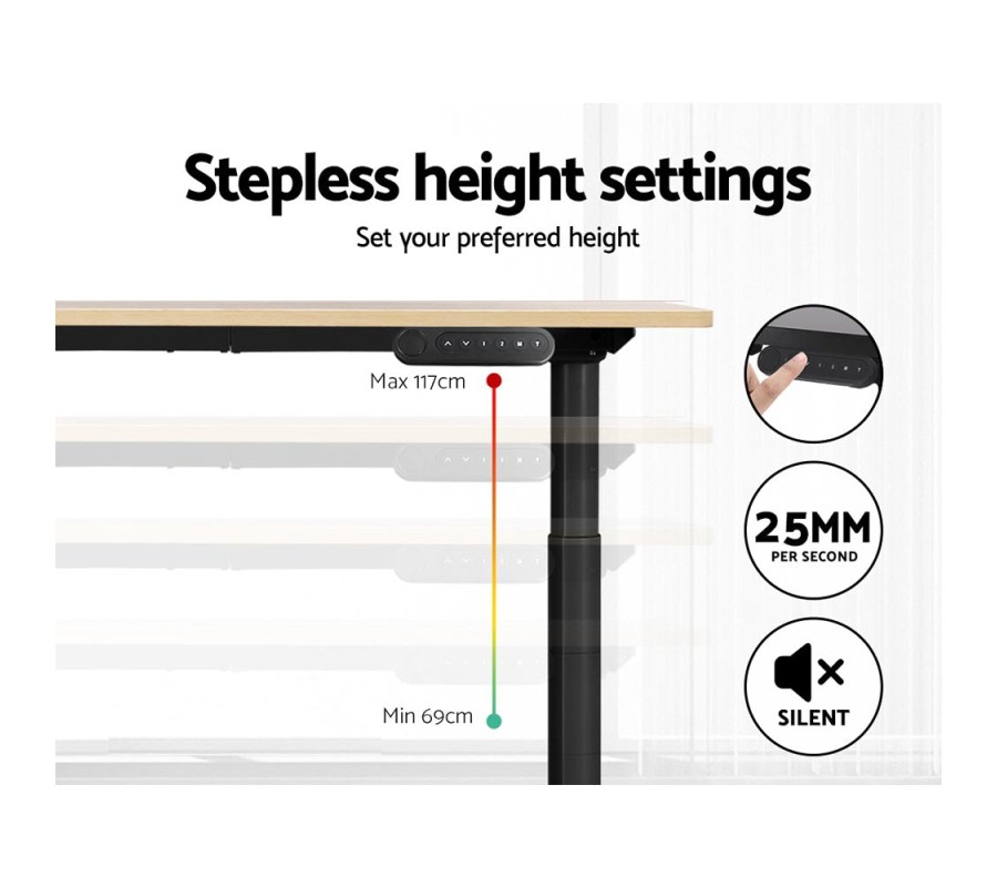 Electric Standing Desk 120cm Motorised Adjustable Sit Stand Desks Black Oak Electric Standing Desk 120cm Motorised Adjustable Sit Stand Desks Black Oak