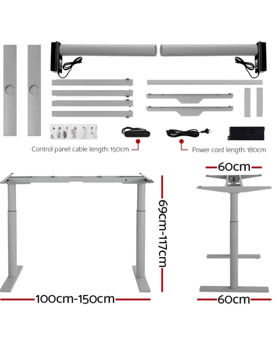 Electric Standing Desk 120cm Motorised Adjustable Sit Stand Desks Grey Black