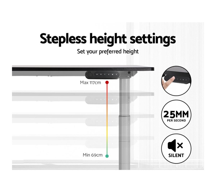 Electric Standing Desk 140cm Height Adjustable Sit Stand Desks Grey Black 140cm Electric Standing Desk 140cm Height Adjustable Sit Stand Desks Grey Black 140cm