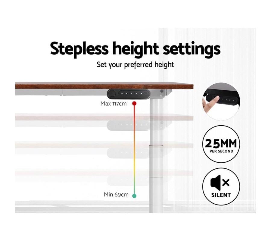 Electric Standing Desk 140cm Adjustable Sit Stand Desks White Brown 140cm Electric Standing Desk 140cm Adjustable Sit Stand Desks White Brown 140cm